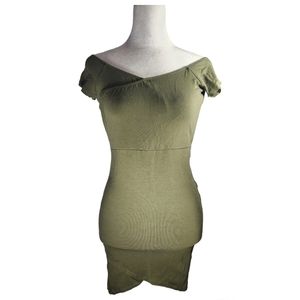 Olive Green Off The Shoulder Minimalist Summer Mini Dress